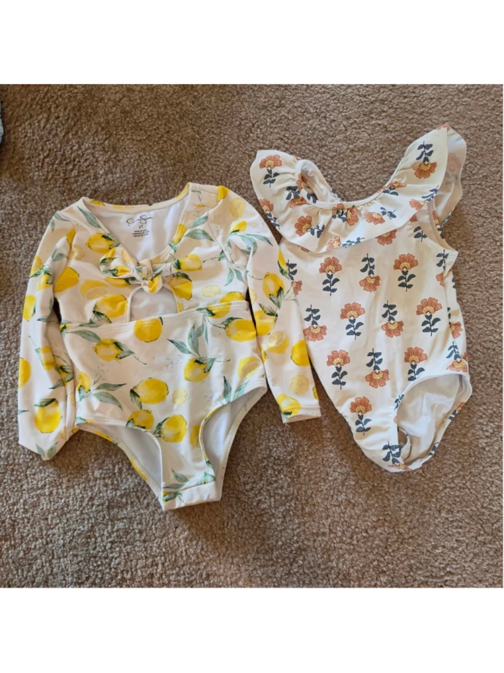 Girls 2T Jessica Simpson One Piece Swimsuit Bundle White Yellow Floral Lemon